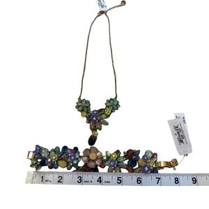 Betsey Johnson Green and Purple Floral Necklace & Bracelet Set.